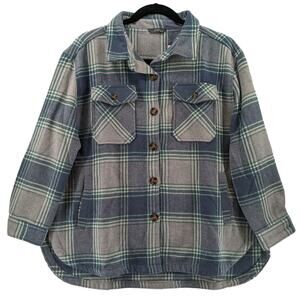 Members‎ Mark Plaid Shacket XXL Blue Layering Shirt Jacket Relaxed Fit Cozy Coat